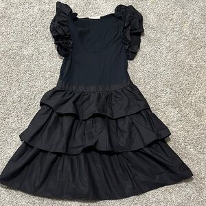 Ulla Johnson black tiered ruffle Hanna mini dress. 100% cotton. Size 4